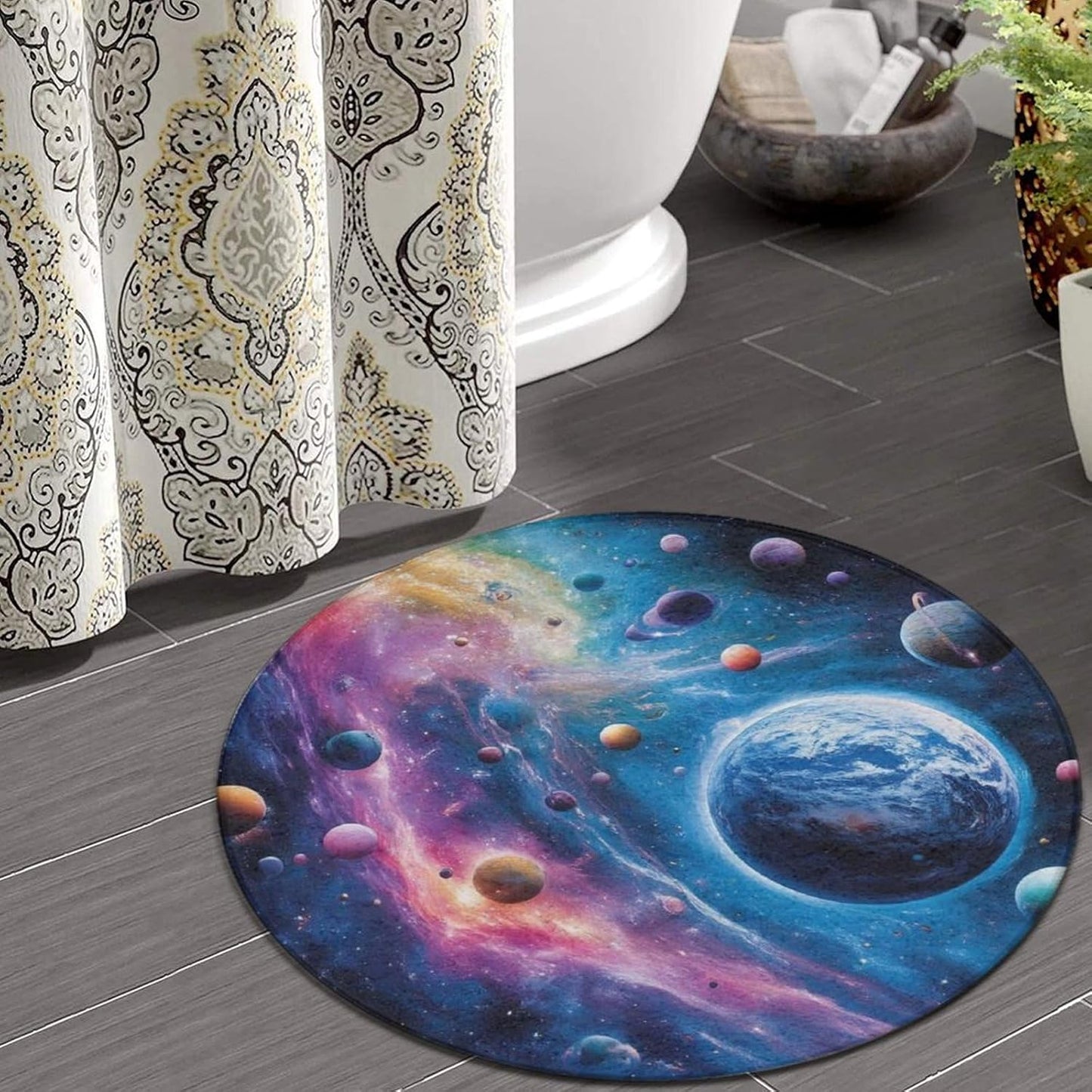 Machine Washable Modern Round Area Rug, Room Sofa Yoga Soft Round Carpet, Home Decor Non Slip Kitchen Office Circle Rug Trippy Rainbow Mushroom Tie Dye Art, 60inch