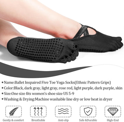 SATINIOR 7 Pairs Yoga Toe Socks with Grip Women Non Slip Sticky Full Toe Socks for Pilates, Ballet, Dance, Barefoot (Multi Colors)