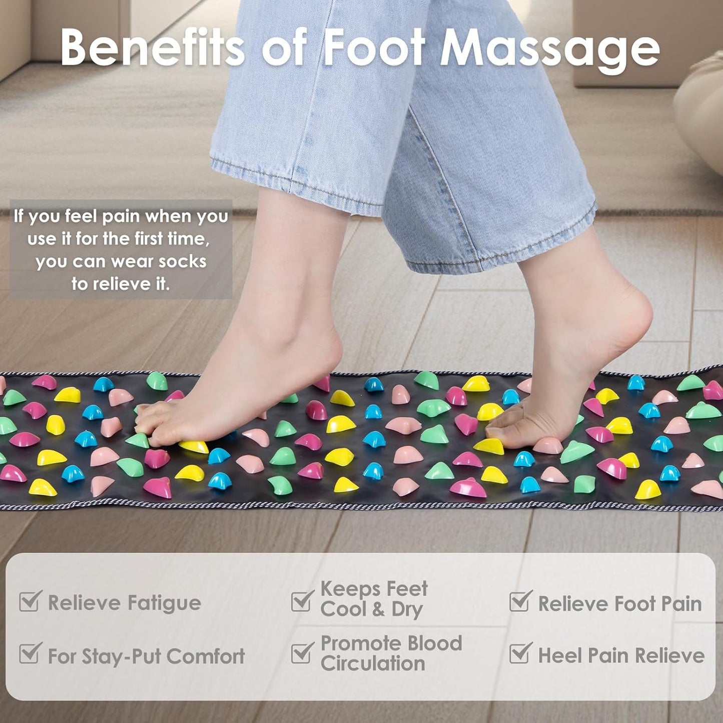 Foot Massage Mat, Reflexology Mat Walk Stone Road Foot Acupressure Mat Pressure Point Massage Acupoint Mat for Long Sitting Elderly Students and Office Workers (68.9 x 13.78 Inches)