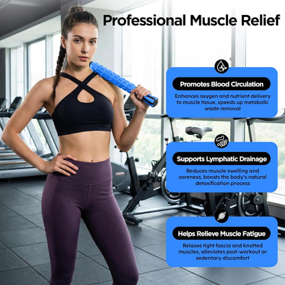 Muscle Roller Massage Roller Stick- Deep Tissue Fascia Blaster for Myofascial Pain Relief, Lymphatic Drainage & Body Sculpting, Handheld Physical Therapy & Recovery Tool (Gray black-18 inch)