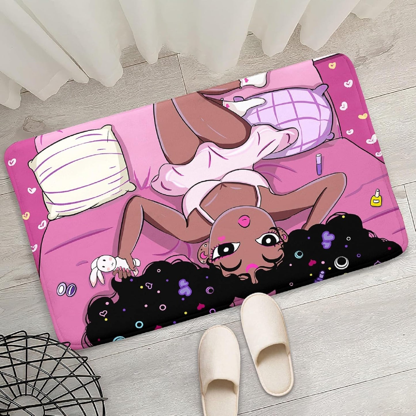 Black Girl Area Rug for Bedroom African American Rugs for Room Princess Carpet Kids Rugs for Bedroom African Girls Carpet for Living Room Teen Girls Yoga Mats, Pink, 4'×5'