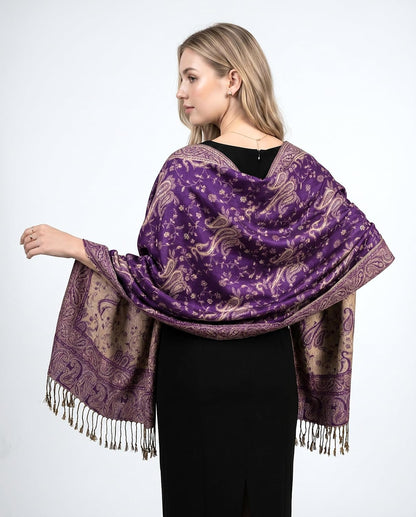 Achillea Reversible Paisley Pashmina Rave Scarf – Exotic Indian Shawls and Wraps for Evening Dresses, Festivals, All Seasons - Colors B
