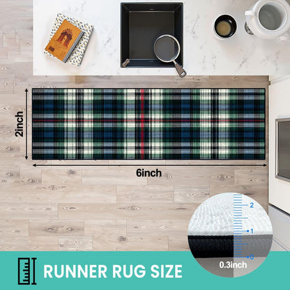 Runner Rug Washable 2x6 White Navy Blue Green Tartan Plaid Scottish Texture from Tartan Plaid Non-Slip Hallway Area Rug Indoor Outdoor Home Decor for Entryway Bathroom Kitchen Carpet Yoga Floor Mat