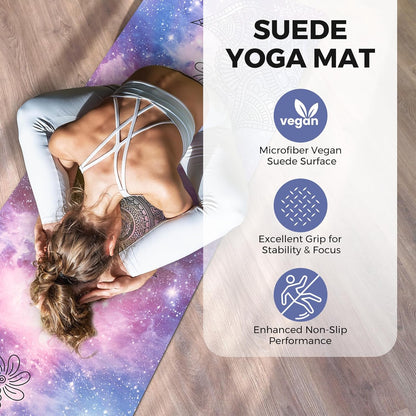 U&M 72'' x 27'' Travel Yoga Mat 1.5mm Thick - Foldable Non-Slip Natural Rubber Base & Suede Mat, Sweat-resistant Antibacterial Light Yoga Mat Material Cover for Women Men, Suitable for Beach Pilates Fitness