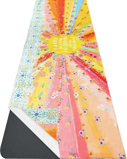 Yoga Mat Towel with Corner Pockets - Microfiber Yoga Towels for Hot Yoga Non Slip Moisture Wicking Sweat Absorbent, Tree of Life Yoga Towel Easy for Travel, Use in Hot Yoga,Bikram,Pilates and Fitness