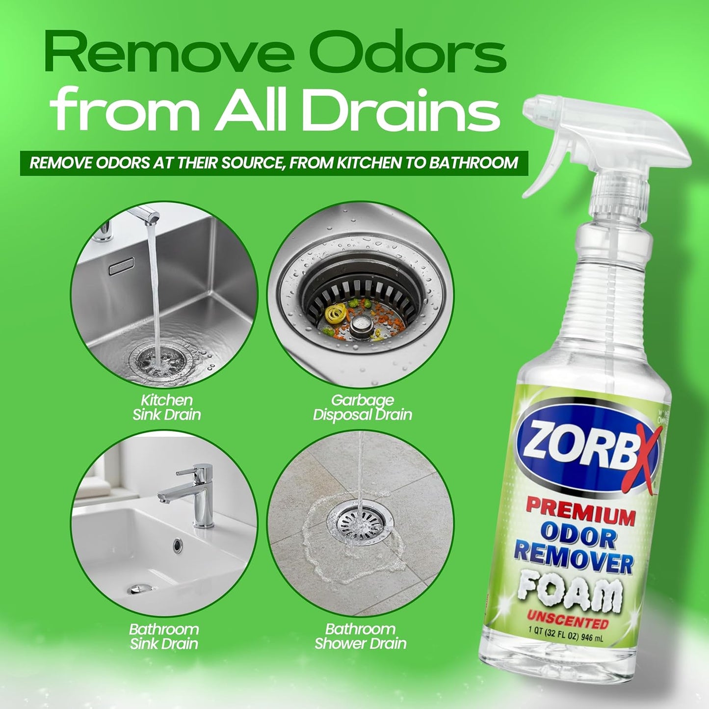 ZORBX Unscented Odor Eliminator for Strong Odor 16 Fl Oz - Used in Hospitals & Healthcare Facilities - Advanced Trusted Formula, Fast-Acting Odor Remover Spray for Dog, Cat, House & Carpet
