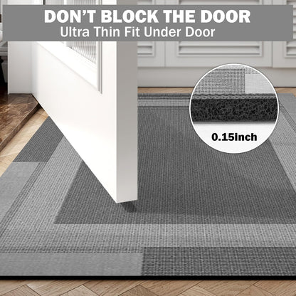 YDKGL Non Slip Long Bath Mat Bathroom Runner, Rubber Backing Ultra Thin Bathroom Rugs Fit Under Door Quick Dry Super Absorbent Washable Bath Rug Shower Mat for Bathtub Sink Floor, Dark Gray 17"x47"
