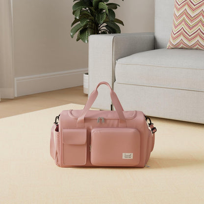 Suruid Travel Yoga Duffel Bag with Shoes Compartment Sports Gym Handbag with Dry Wet Separated Pocket for Training Men and Women, Overnight /Weekender Bag - Pink