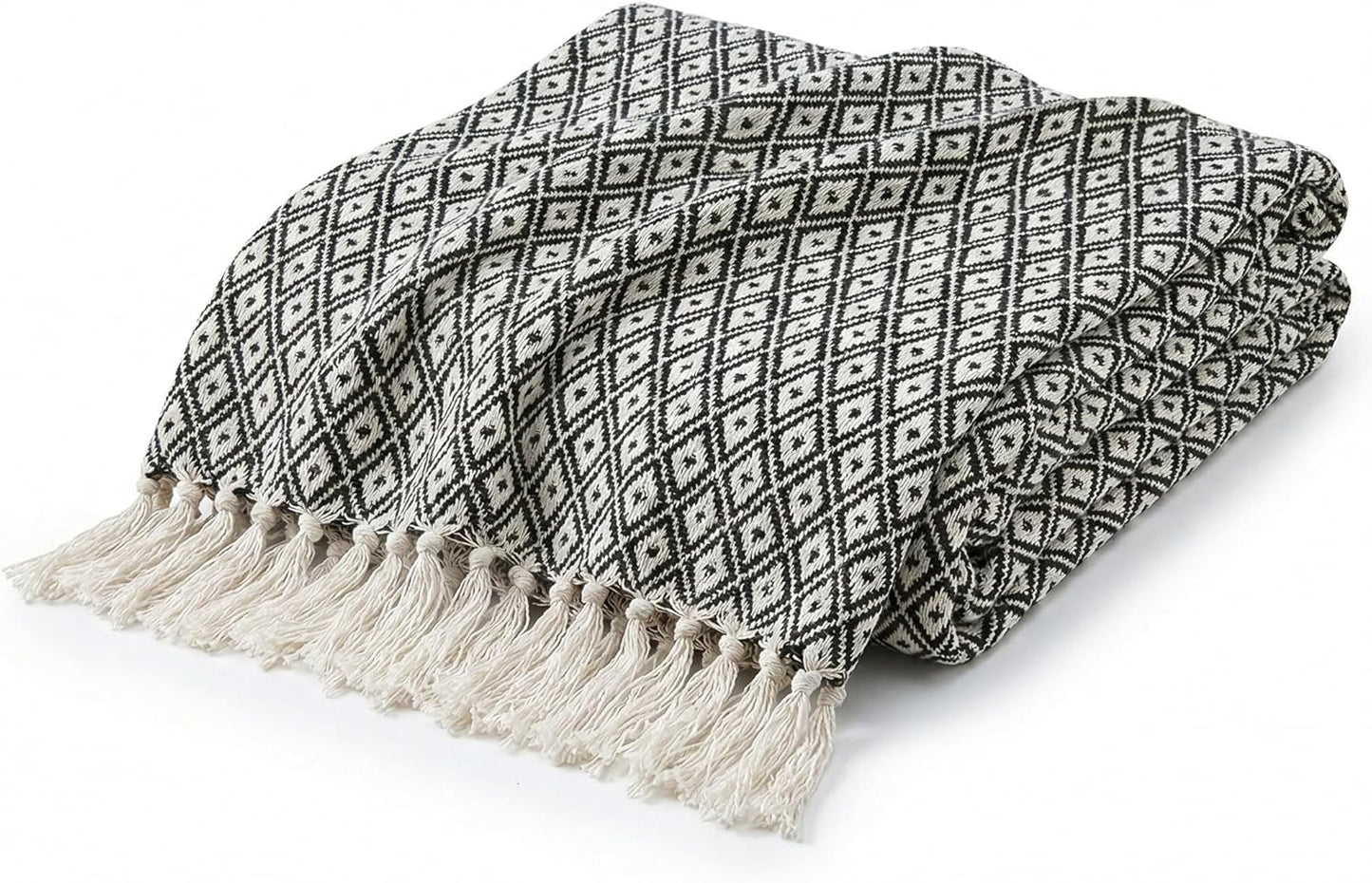 Americanflat 50x60 Throw Blanket - Soft and Breathable Cotton Throw Blanket for Couch, Bed, Chair - Decorative Blankets Perfect for Home or Outdoor Use - Navy Blue and White Double Diamond Design