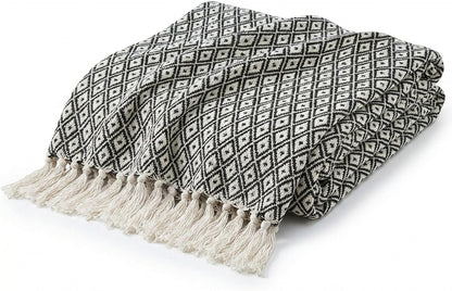 Americanflat 50x60 Throw Blanket - Soft and Breathable Cotton Throw Blanket for Couch, Bed, Chair - Decorative Blankets Perfect for Home or Outdoor Use - Navy Blue and White Double Diamond Design