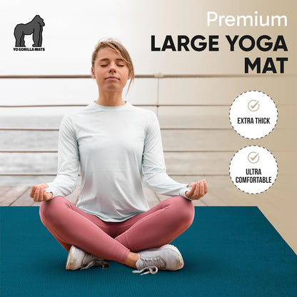 Gorilla Mats Extra Large Yoga Mat – 9'x6', 12'x6', 15'x6' (8mm) Extra Thick Wide Non-Slip Exercise Mat for Home Gym Flooring – Ultra Comfortable Workout Floor Mat for Barefoot Fitness & Stretching