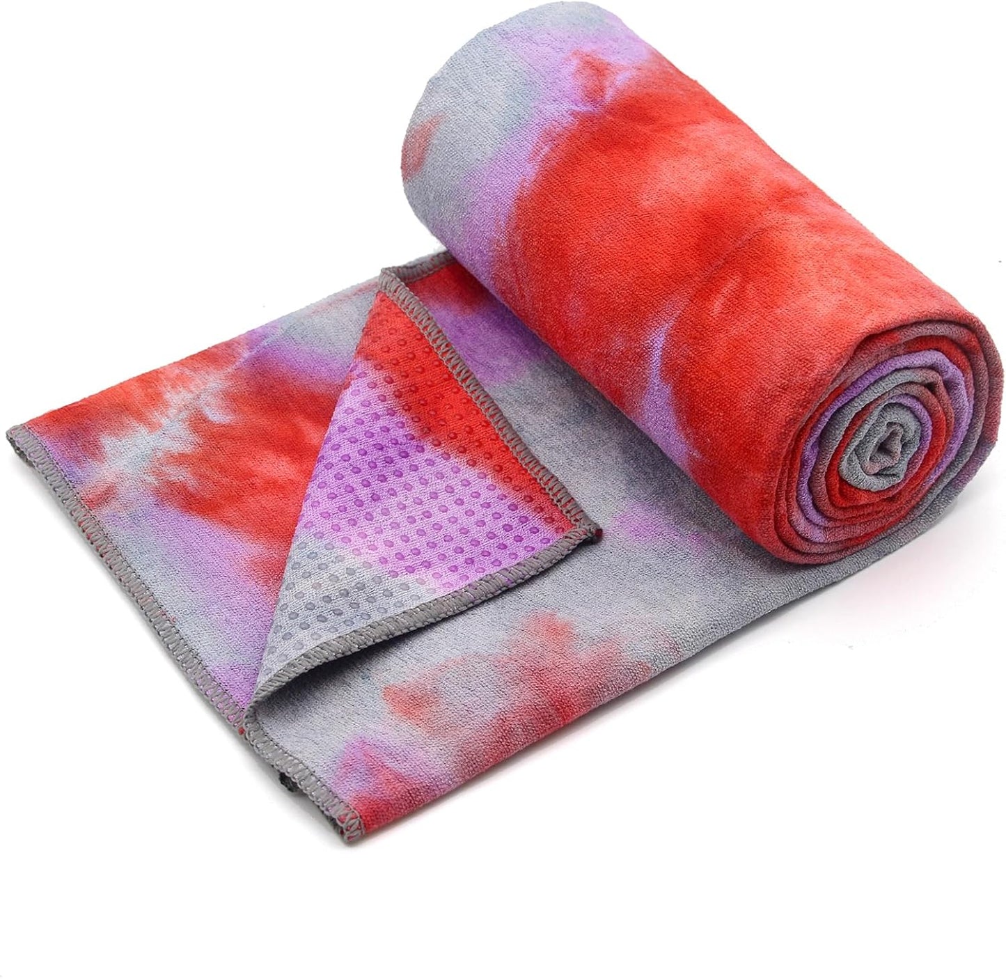 Eunzel Yoga Towel,Hot Yoga Mat Towel with Grip Dots Sweat Absorbent Non-Slip for Hot Yoga, Pilates and Workout 24" x72", Purple & Blue