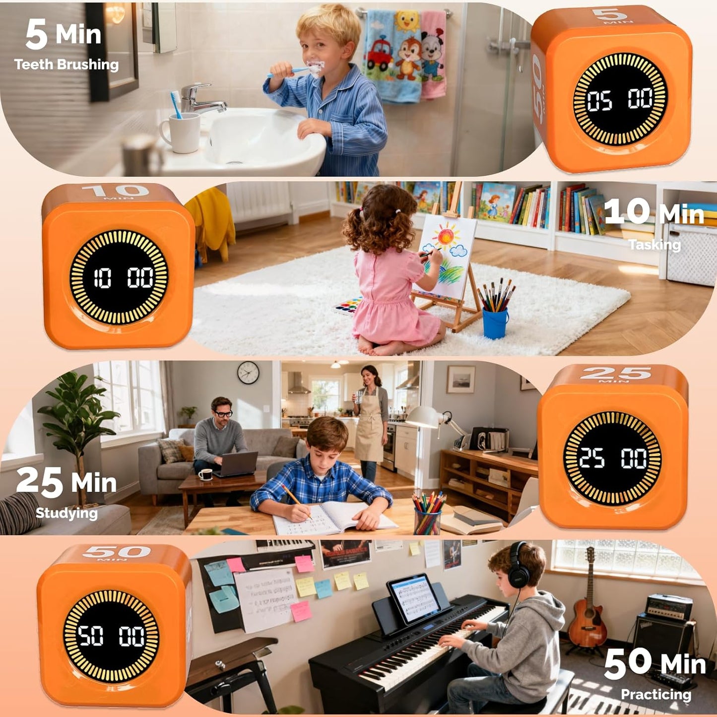 KADAMS Pomodoro Cube Timer Productivity Visual Timer - 5/10/25/50 Min Rotating Countdown (1, Green)