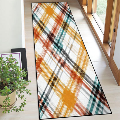 Runner Rug Washable 2x6 White Navy Blue Green Tartan Plaid Scottish Texture from Tartan Plaid Non-Slip Hallway Area Rug Indoor Outdoor Home Decor for Entryway Bathroom Kitchen Carpet Yoga Floor Mat