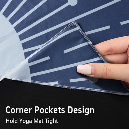 Hot Yoga Mat Towel with Corner Pockets Yoga Towels for Hot Yoga Non Slip with Travel Bag Sweat Absorbent Yoga Blankets Mat Cover for Workout Gym 70"x26" (Mountain-01, 70x26)
