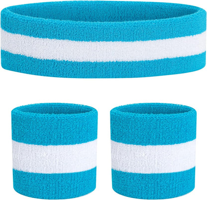 ONUPGO Sweatband Set Sports Headband Wristband Set Sweatbands Terry Cloth Wristband Wrist Sweatband Headbands Moisture Wicking Sweat Absorbing Head Band