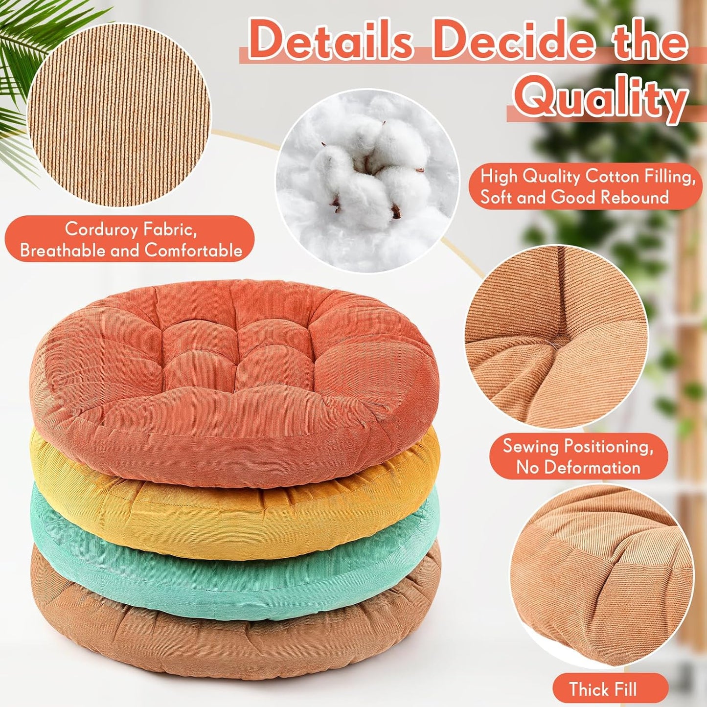 Jerify Floor Pillow Cushions Large Round Square Large Meditation Floor Pillow for Classroom Adult Meditation Picnic Party Seating Learning Daycare School(Square,Mixed Colors,4 Pcs)