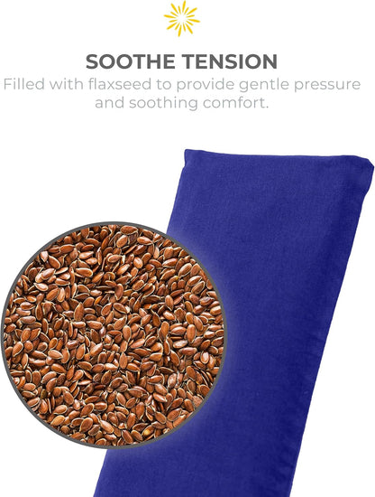 4-Pack Unscented Sateen Eye Pillows, Low-Luster, 9’’ x 4’’ Flaxseed Weighted Eye Mask for Sleeping, Hot or Cold Therapy for Relaxation, Migraine, and Headache, Blue