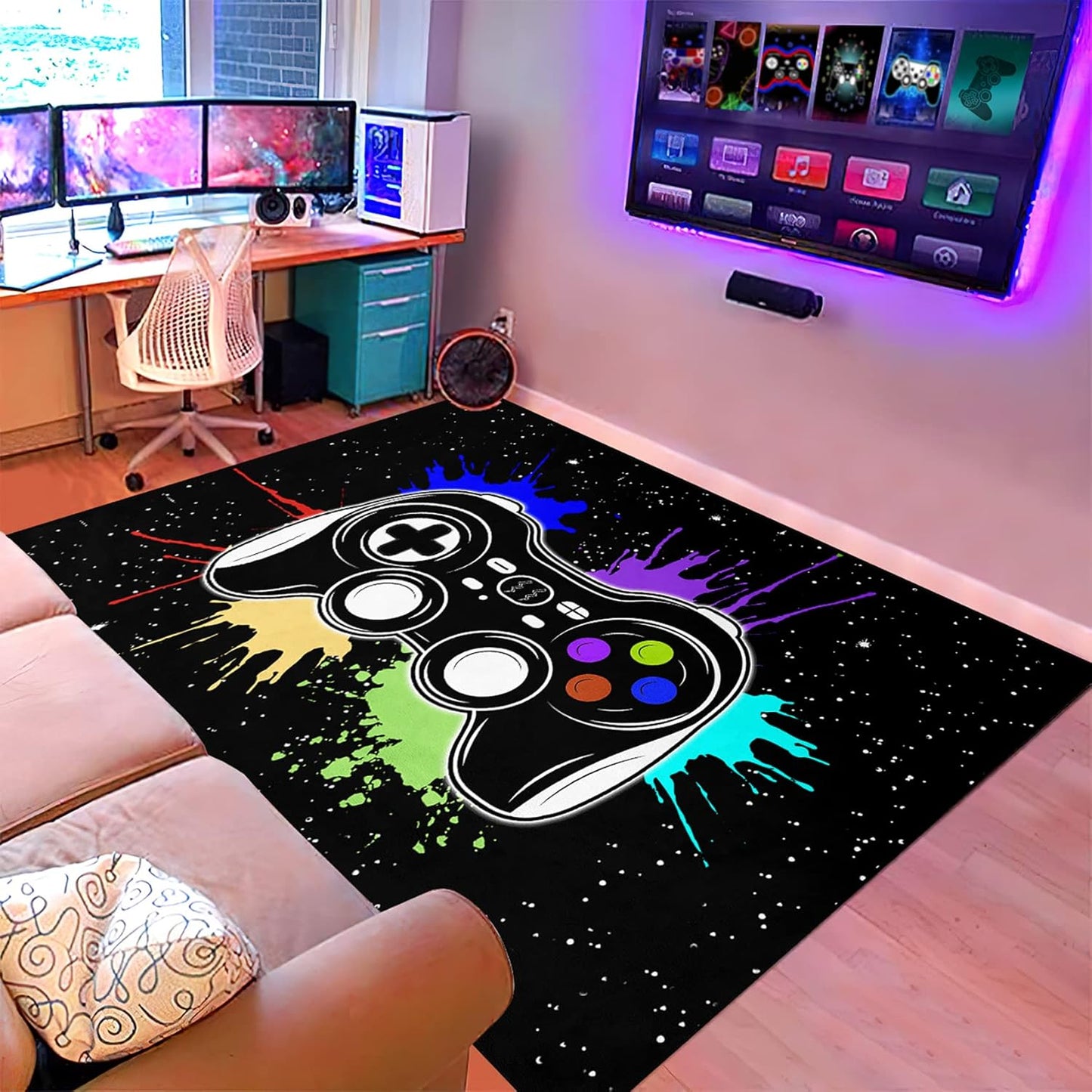 Game Controller Rugs for Bedroom Boys Living Room Gamer Gamepad Red Carpets Floor Mat Player Indoor Mats Gaming Art Design Home Decor Crystal Doormat Yoga Mats 3'x5'