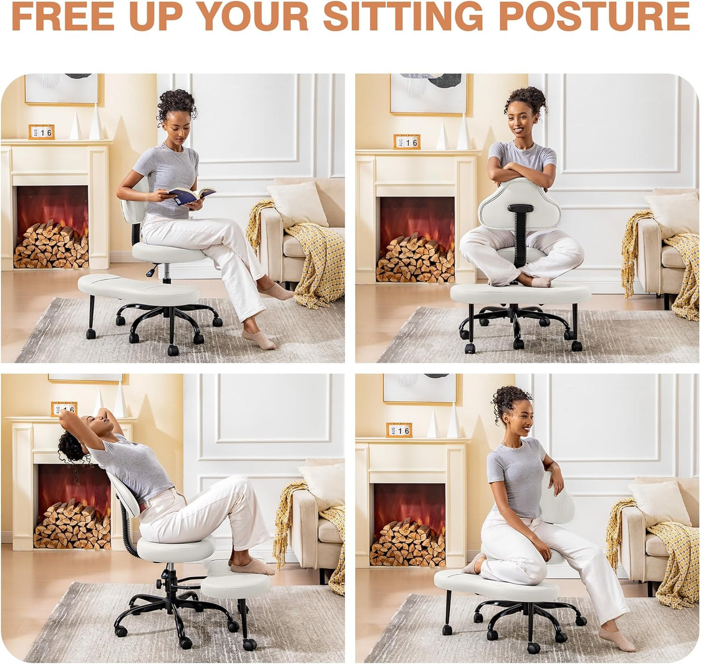 AtHope Cross Legged Office Chair, Criss Cross Desk Chair ADHD Meditation Kneeling Yoga Seat with Adjustable Height, Lumbar Support, Wider Footrest and Wheels (Black)