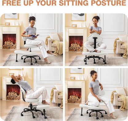 AtHope Cross Legged Office Chair, Criss Cross Desk Chair ADHD Meditation Kneeling Yoga Seat with Adjustable Height, Lumbar Support, Wider Footrest and Wheels (Black)