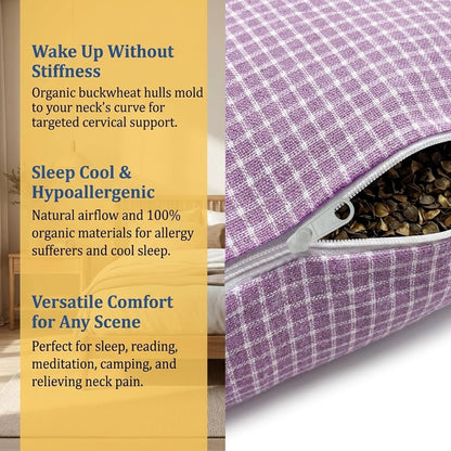 Adjustable Buckwheat Hull Pillow for Neck Pain Relief (21x8x4in) Natural Cooling Cervical Support Organic Pillow for Side & Back Sleepers with Night Sweats (Grey)