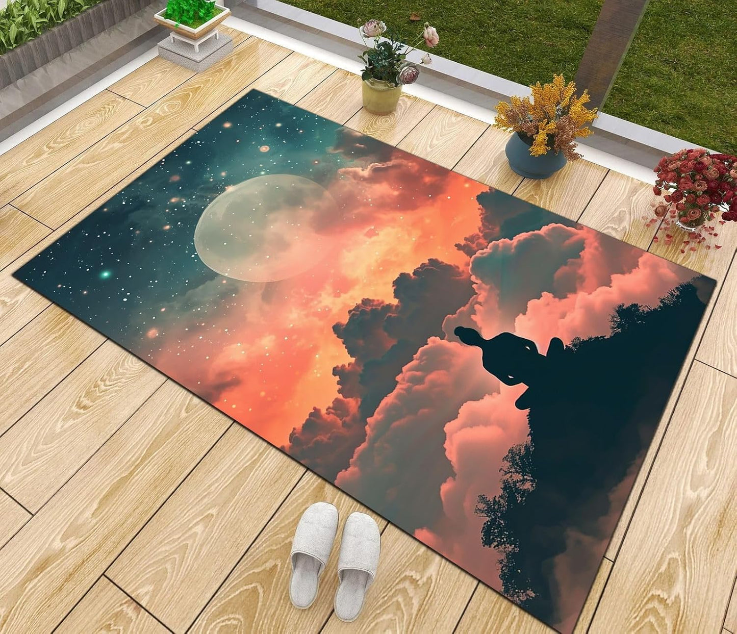 Chakra Round Area Rug, Non-Slip Meditation & Yoga Carpet for Living Room, Meditation Round Area Rugs, Modern Circular Bedroom Rug 57