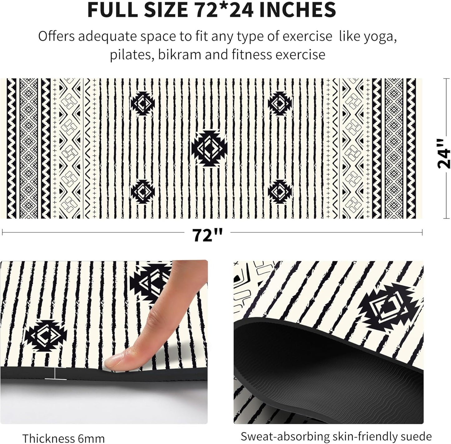 nuveti Yoga Mat Print Extra Thick TPE Non Slip Fitness Exercise Mat with Carrying Bag,72"x24" Extra Thick 6MM Exercise & Workout Mat for Yoga, Pilates Fitness and Floor Exercises - Colors A