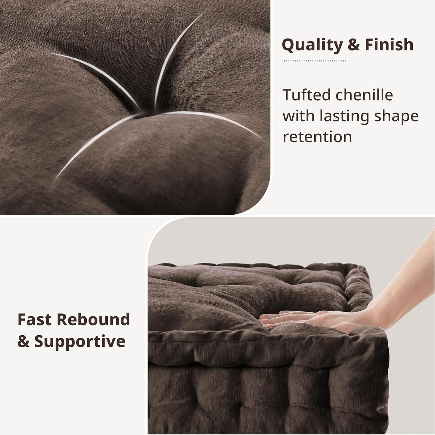 Intelligent Design Large Floor Pillow for Adults Yoga or Meditation Cushion with Handle, Floor Cushion for Board Games, Lustrous Chenille Tufted, Handsewn Scalloped Edge, Azza, 24" x 24" x 5" Yellow