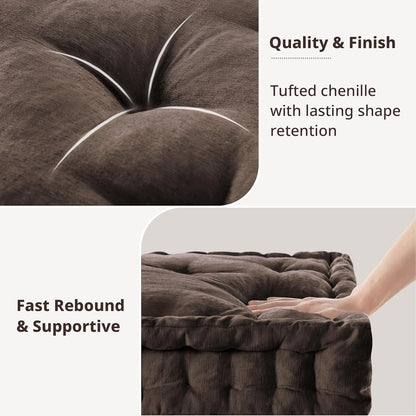 Intelligent Design Large Floor Pillow for Adults Yoga or Meditation Cushion with Handle, Floor Cushion for Board Games, Lustrous Chenille Tufted, Handsewn Scalloped Edge, Azza, 24" x 24" x 5" Yellow