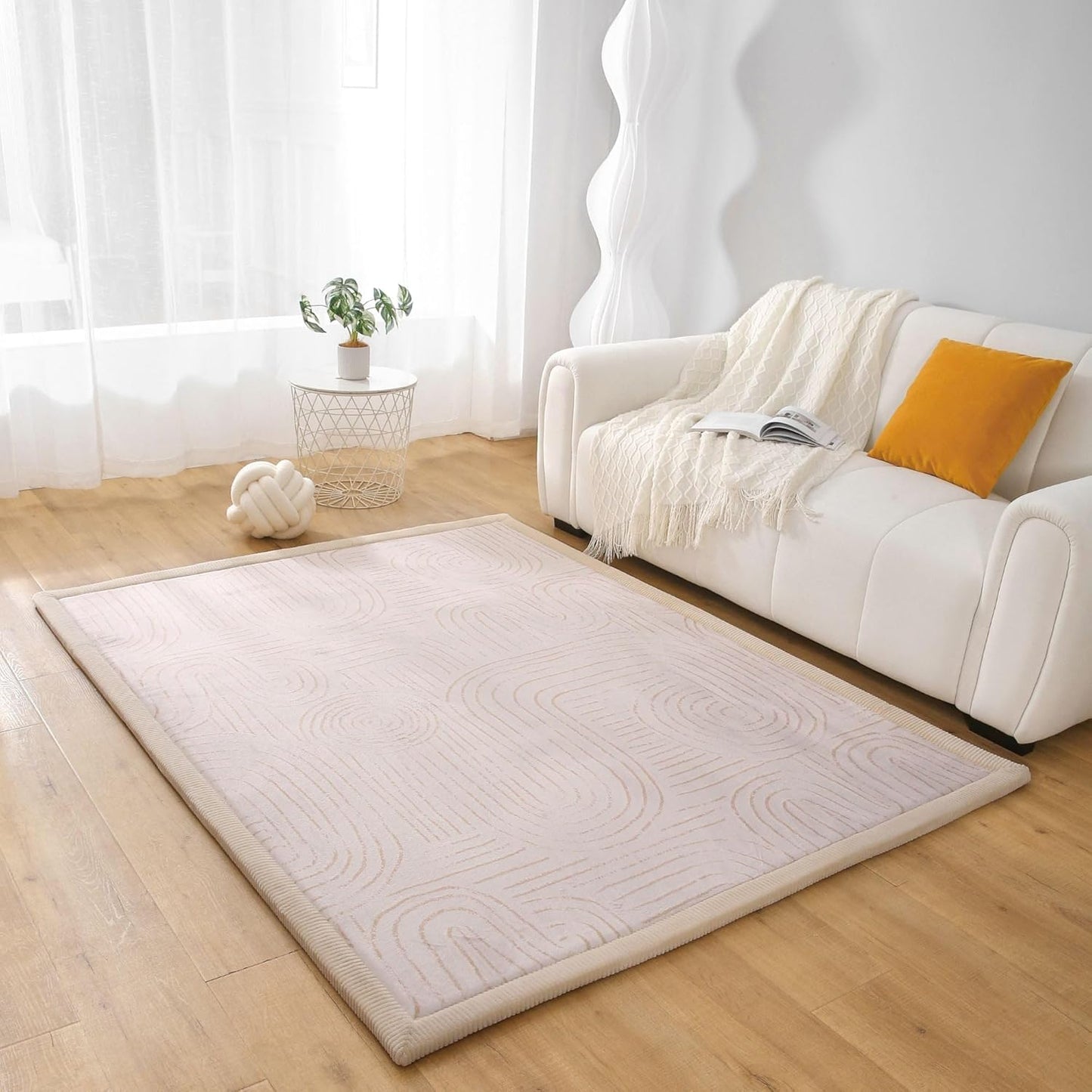 Hakuna Matte CloudSoft Mat for Floor 60" x 80" Beige – Coral Velvet Memory Foam Rug – Non-Slip, Water-Resistant