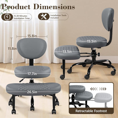 AtHope Ergonomic Cross Legged Office Chair with Wheels - Adjustable Height for Meditation, ADHD Desk & Yoga - Wide Criss Cross Design with Lumbar Support, Kneeling Chair - Black