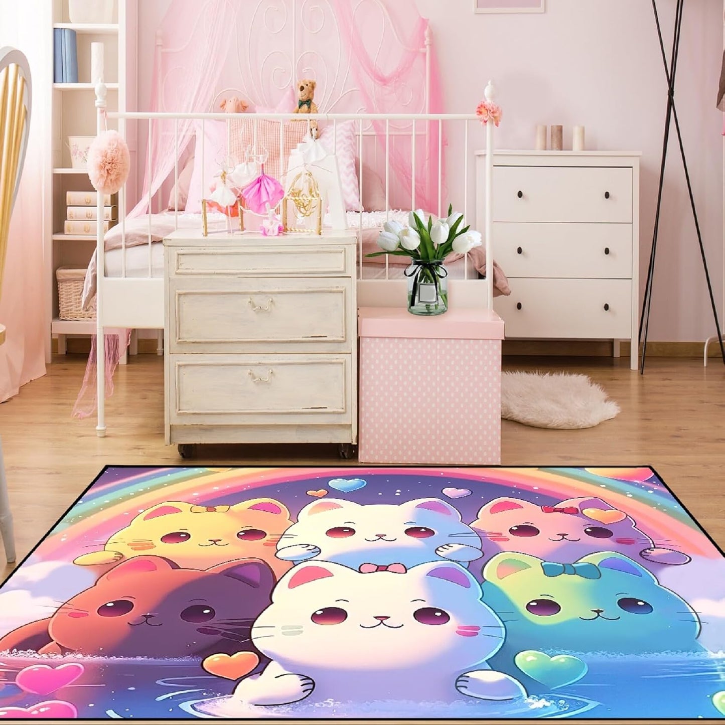 Black Girl Area Rug for Bedroom African American Rugs for Room Princess Carpet Kids Rugs for Bedroom African Girls Carpet for Living Room Teen Girls Yoga Mats, Pink, 4'×5'