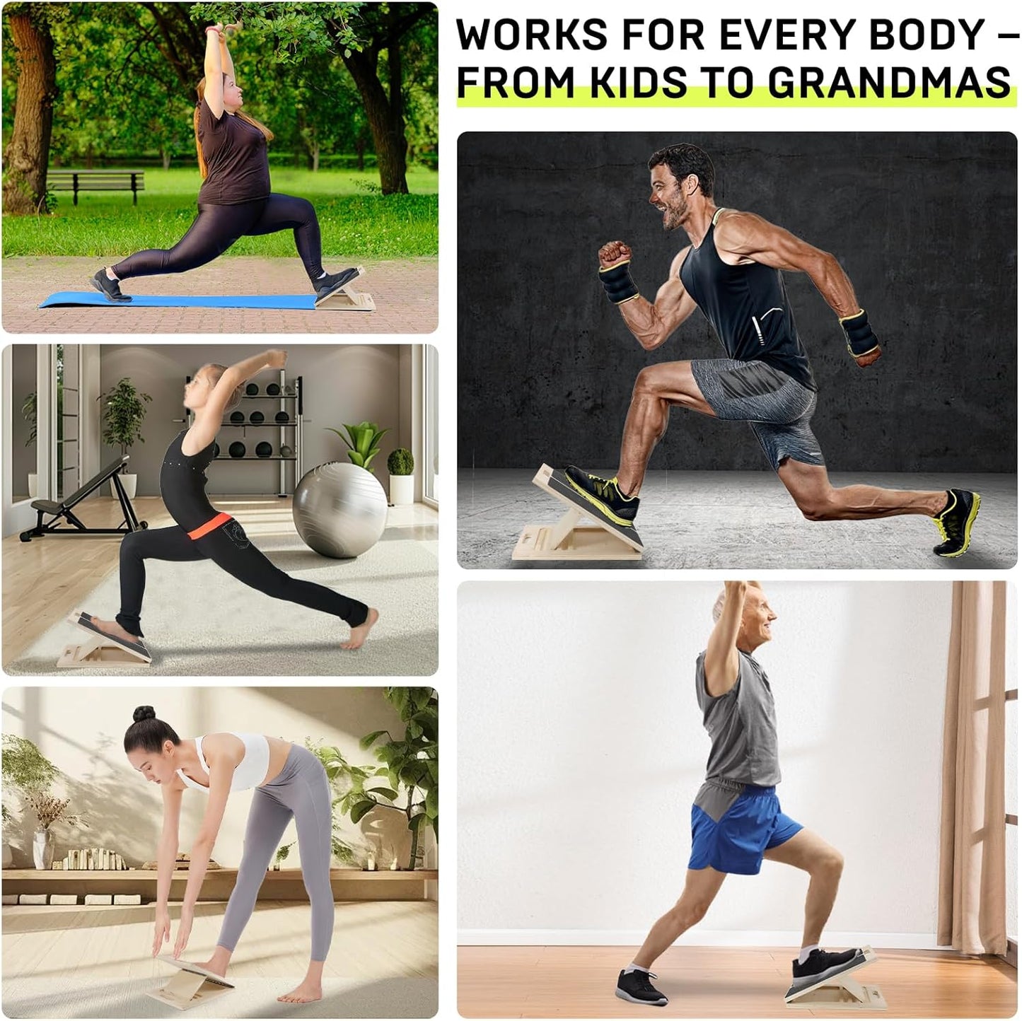 Wooden Slant Board for Calf Stretching – Adjustable Incline Board for Squats, Ankle & Achilles Stretch, Physical Therapy Foot Stretcher, Non-Slip Wedge for Knees Over Toes, Balance & Mobility Training
