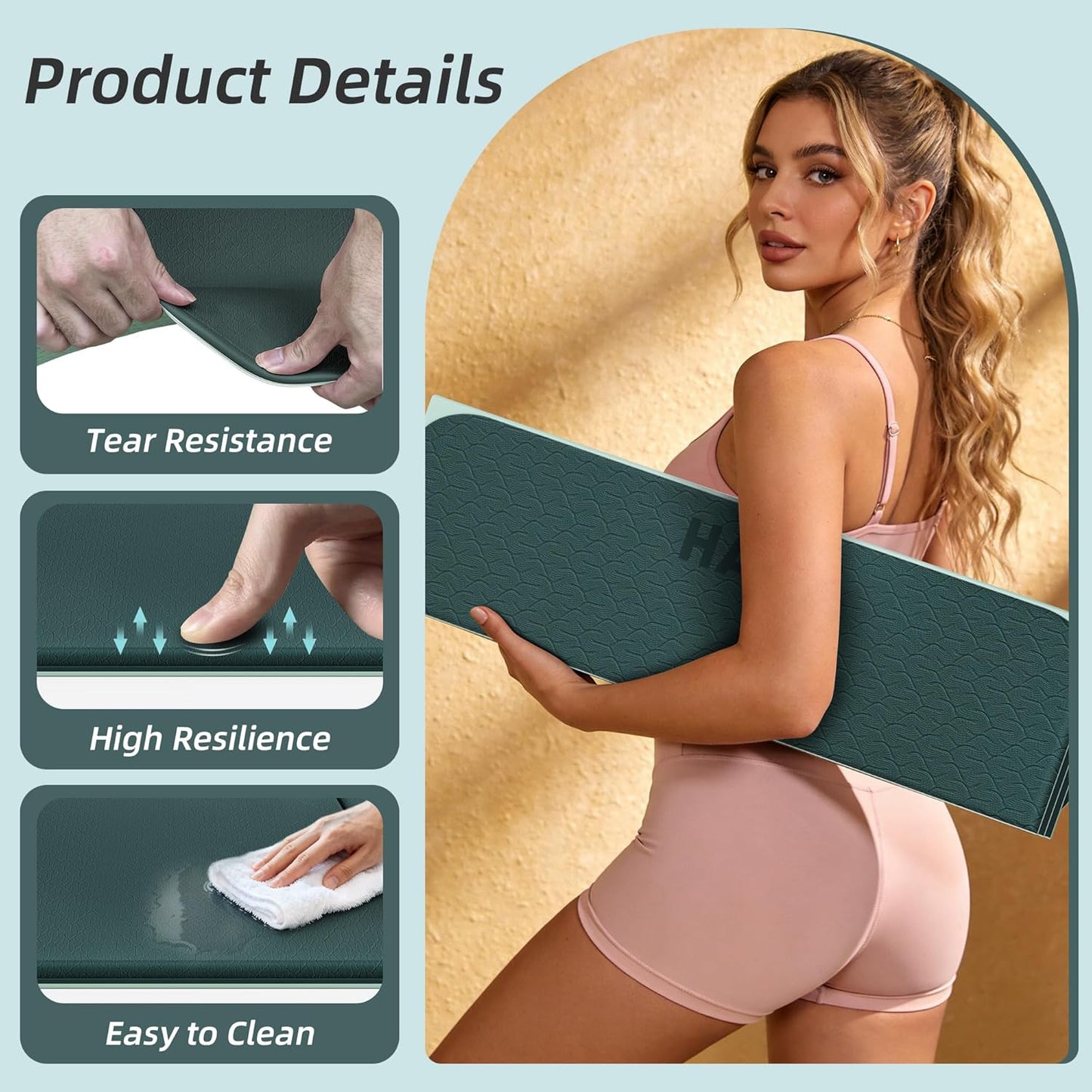 HAHE Foldable Yoga Exercise Mat, 74"Lx32"Wx1/3"Thick, TPE Multi-purpose Workout Mats with Non-slip Surface, Portable for Yoga/Pilates/Studio/Home Gym