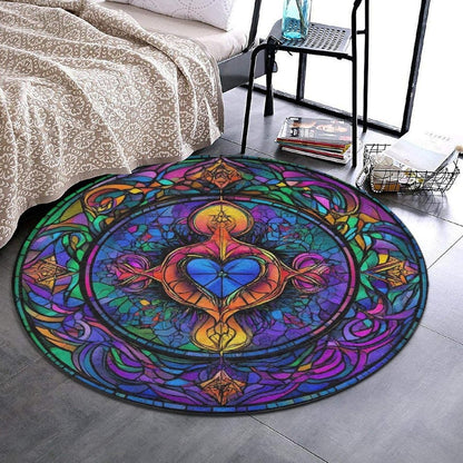 Home Decor Non Slip Kitchen Office Circle Rug, Machine Washable Modern Round Area Rug, Room Sofa Yoga Soft Round Carpet Purple Galaxy Trippy Space Astronaut Art, 36inch