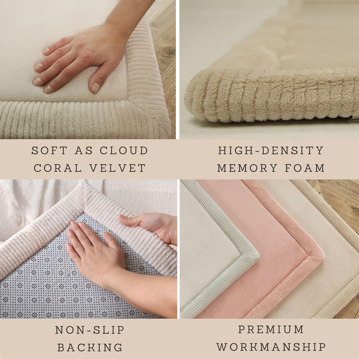 Hakuna Matte CloudSoft Mat for Floor 60" x 80" Beige – Coral Velvet Memory Foam Rug – Non-Slip, Water-Resistant