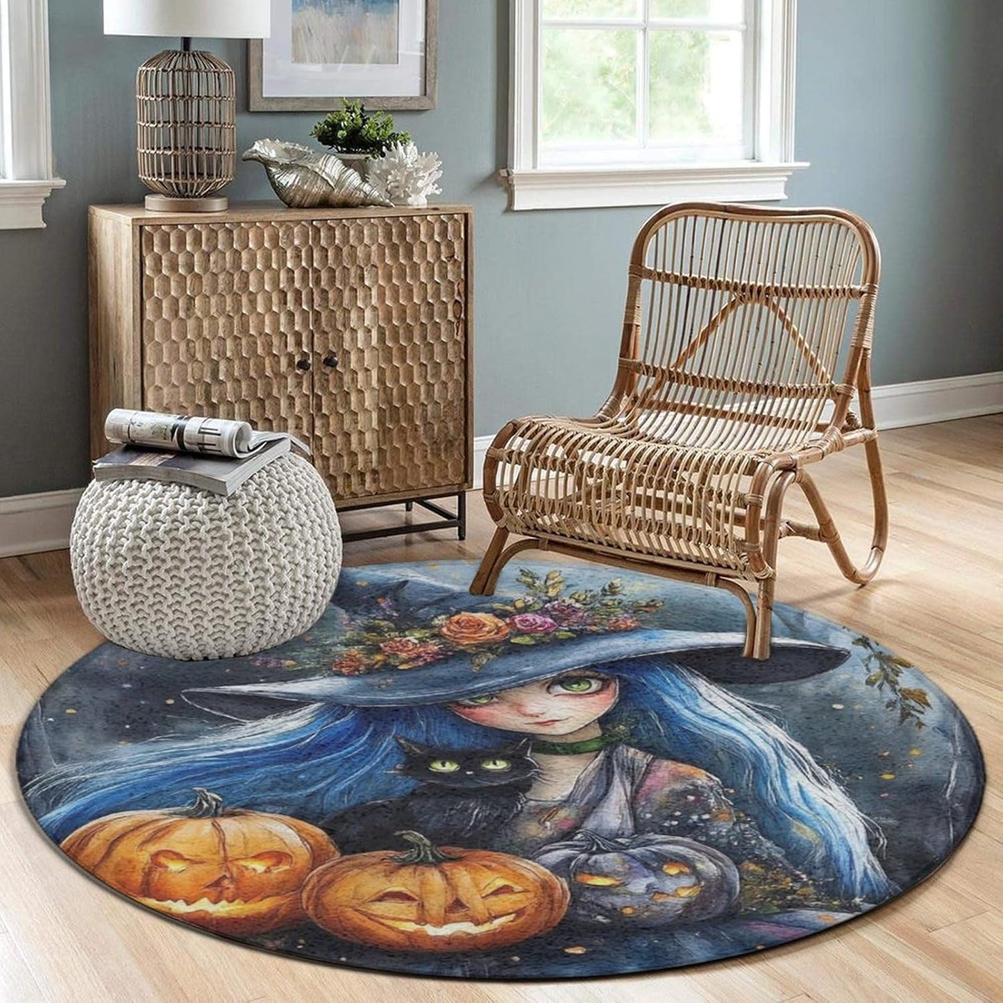Home Decor Non Slip Kitchen Office Circle Rug, Machine Washable Modern Round Area Rug, Room Sofa Yoga Soft Round Carpet Purple Galaxy Trippy Space Astronaut Art, 36inch