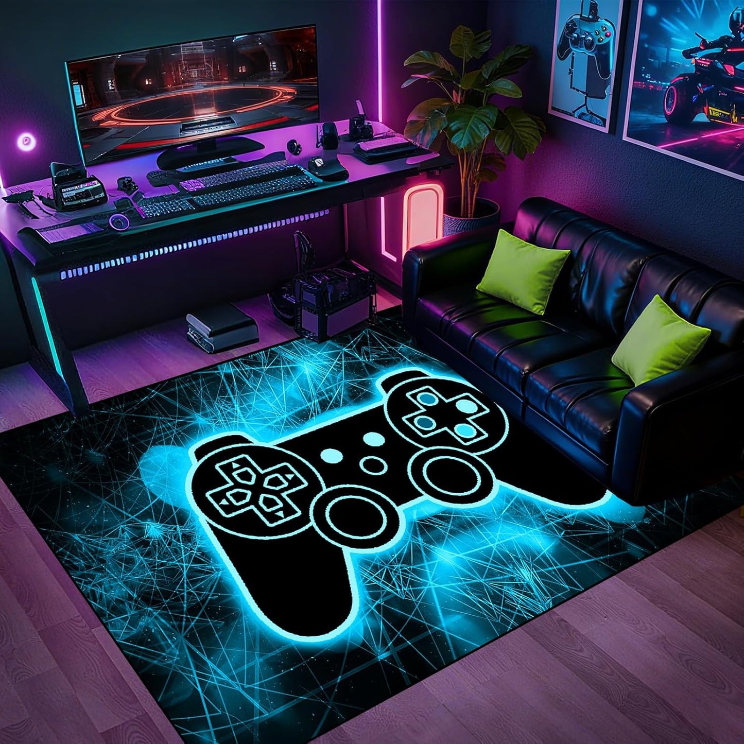 Video Game Rug - Gaming Themed Rug Gamepad Controller Area Rugs for Bedroom Gaming Carpet for Boys Game Carpet for Playrooms Bedroom Doormat Yoga Mats