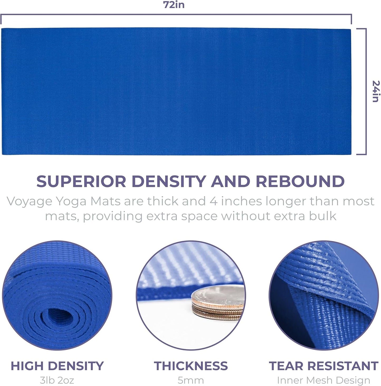 Voyage Yoga Mat, 4 Pack, 72" x 24" Extra Long Exercise Mat, 5mm Thick Bulk Yoga Mats for Schools, Anti-Tear, Non Slip Fitness Mat for Gym or Studio