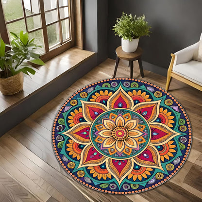 Chakra Round Area Rug, Non-Slip Meditation & Yoga Carpet for Living Room, Meditation Round Area Rugs, Modern Circular Bedroom Rug 57