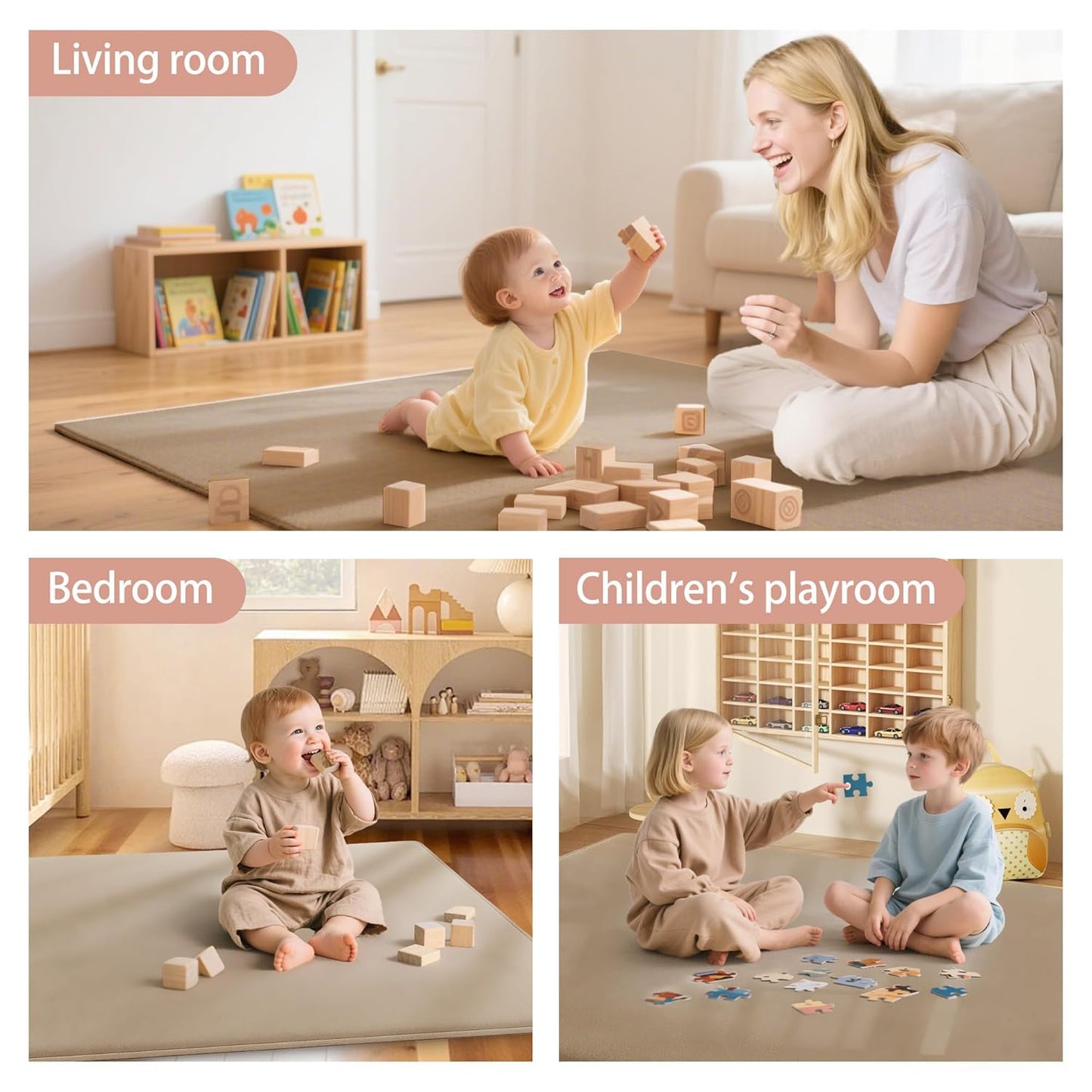 PapaMama Baby Play Mat,1.3" Thick Memory Foam 50x50 Soft Velvet Playpen Mat for Kids,Infants,Toddlers,Tummy Time Crawling Mats with Non-Slip Bottom,Yoga,Tatami,Nursery Rug(Sky Blue)