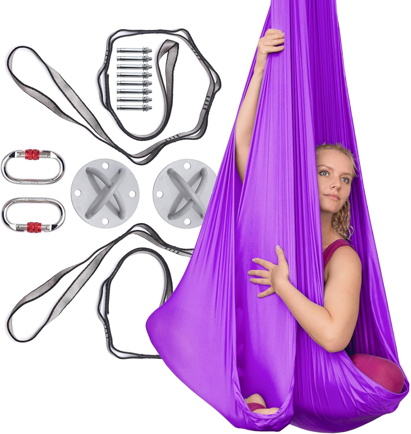AyuHome Aerial Silks Kit for Home - Premium Yoga Swing for Kids and Adults with 660 lbs Capacity - Versatile Aerial Yoga Hammock for Gymnastics Training