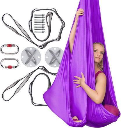 AyuHome Aerial Silks Kit for Home - Premium Yoga Swing for Kids and Adults with 660 lbs Capacity - Versatile Aerial Yoga Hammock for Gymnastics Training