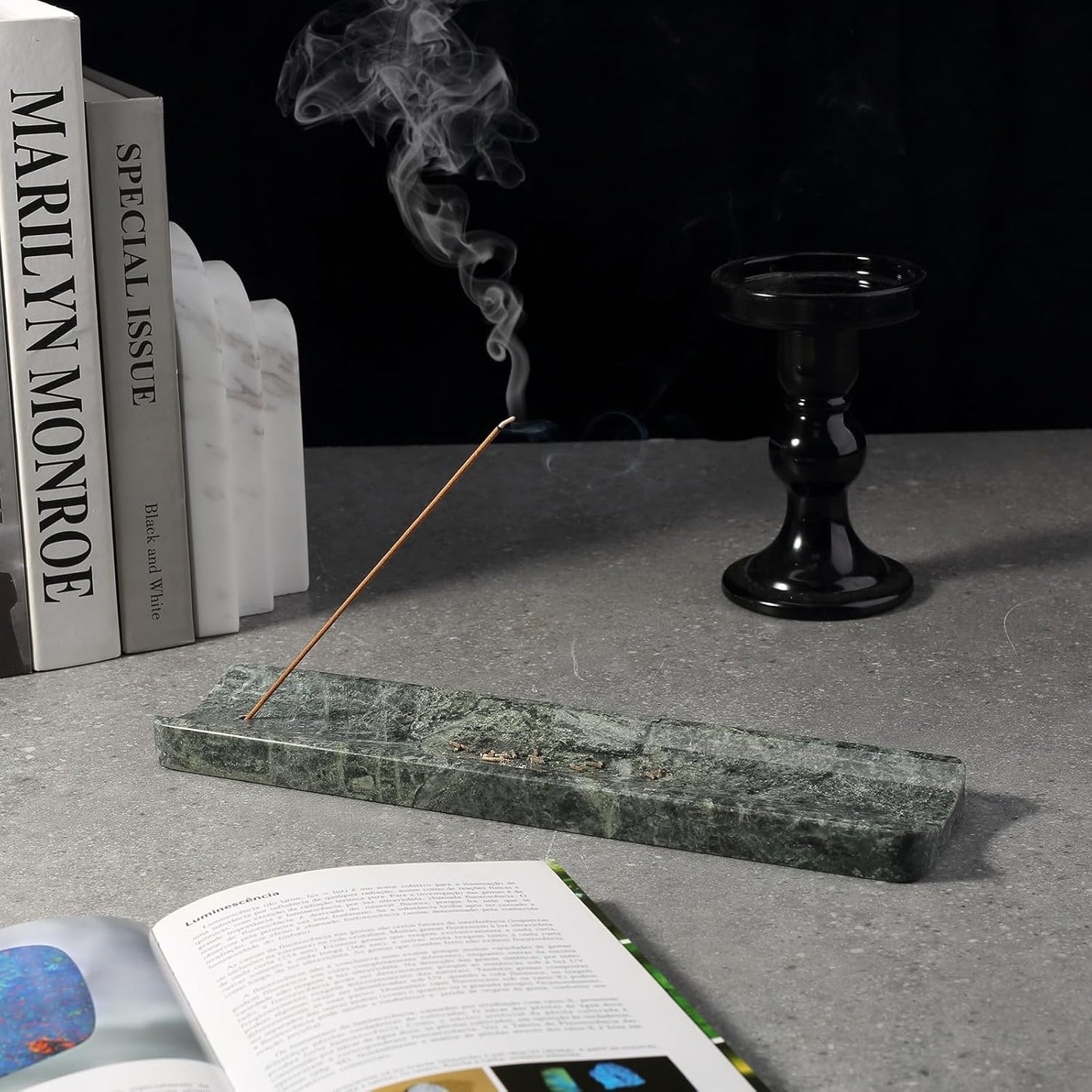 Koville Marble Incense Holder, Incense Holder for Sticks, Incense Sticks Holder Ash Catcher for Meditation Yoga SPA, Natural Stone Incense Burner, Home Table Decor (Green)