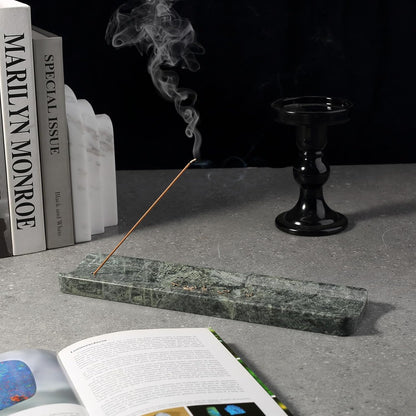 Koville Marble Incense Holder, Incense Holder for Sticks, Incense Sticks Holder Ash Catcher for Meditation Yoga SPA, Natural Stone Incense Burner, Home Table Decor (Green)