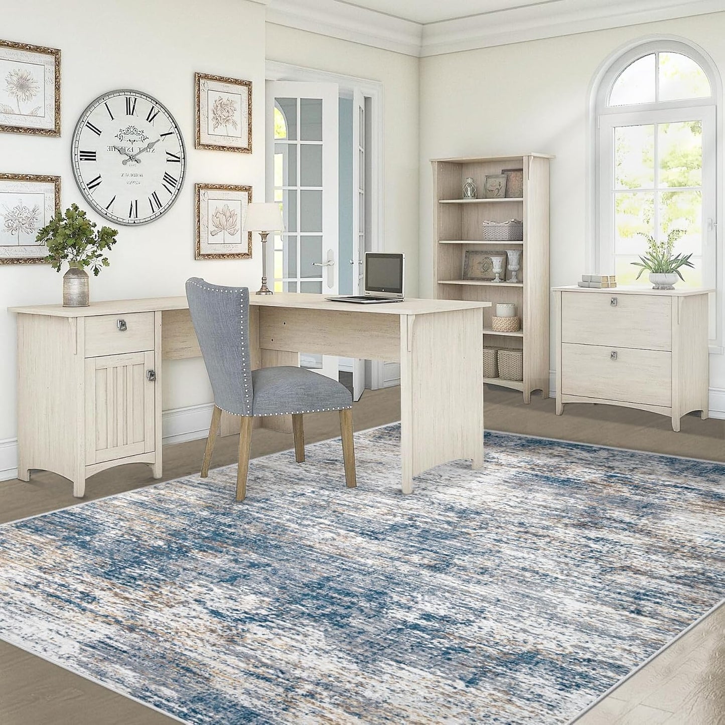 XLUEZ 8x10 Area Rugs for Living Room, Washable Modern Abstract Large Area Rug Neutral Soft Non Slip Kids Rug Stain Resistant Indoor Carpet for Bedroom Nursery Dining Children's Room(Blue, 8'x10')