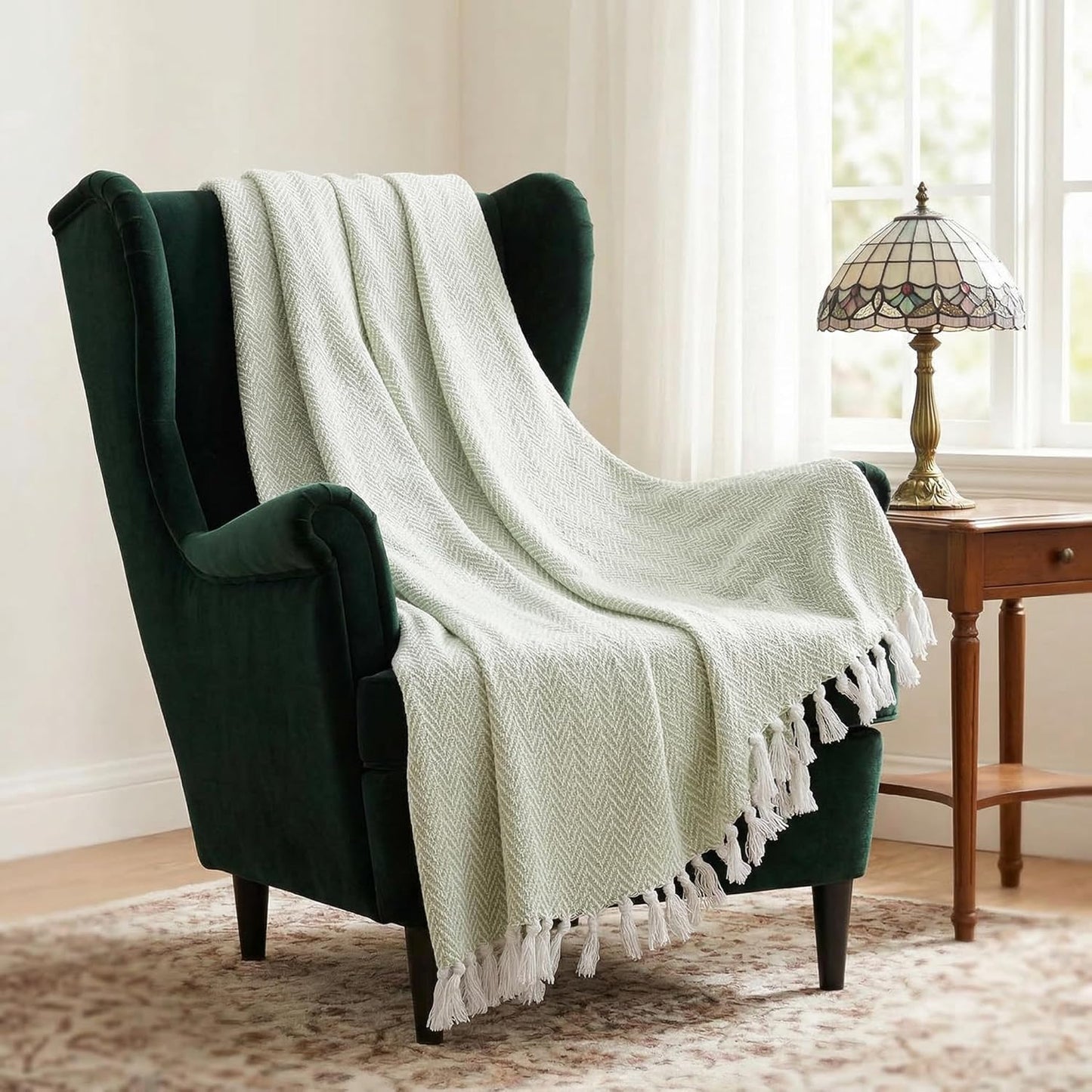 Americanflat 50x60 Throw Blanket - Soft and Breathable Cotton Throw Blanket for Couch, Bed, Chair - Decorative Blankets Perfect for Home or Outdoor Use - Navy Blue and White Double Diamond Design