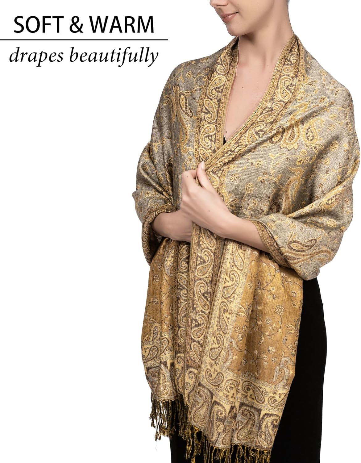 Achillea Reversible Paisley Pashmina Rave Scarf – Exotic Indian Shawls and Wraps for Evening Dresses, Festivals, All Seasons - Colors A
