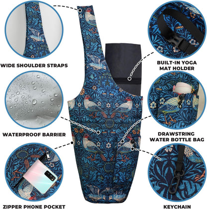 Yoga Mat Bag Carrier for Women Workout Large Waterproof with Zipper Pocket, Keychain and Wide Shoulder Straps